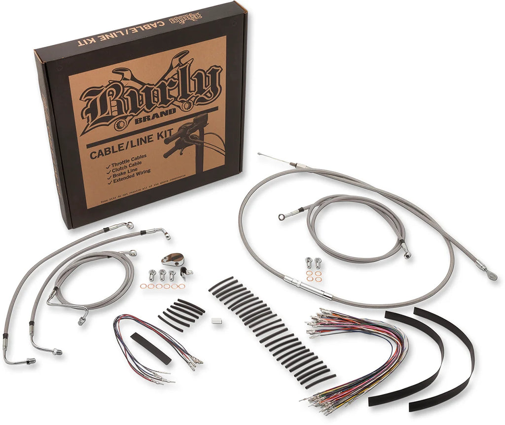 Burly Brand Handlebar Cable/Brake Line Kit - Complete - 13" Ape Hanger Handlebars - Stainless Steel B30-1102 - Side View
