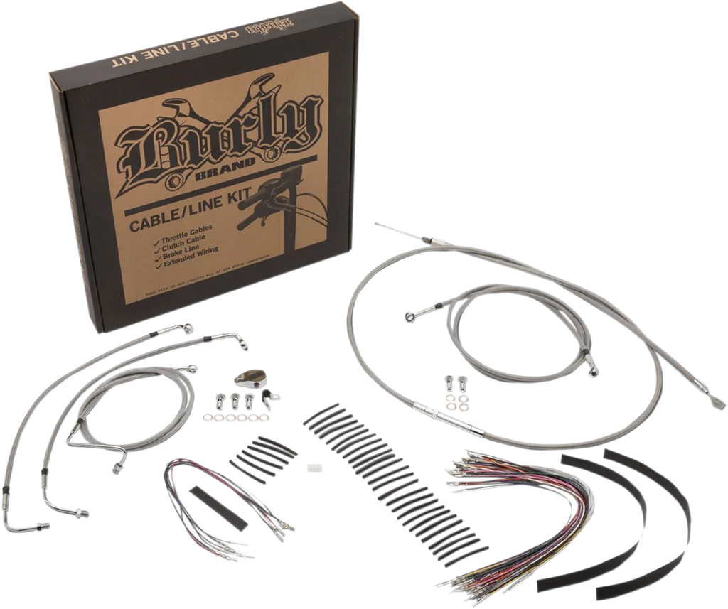 Burly Brand Handlebar Cable/Brake Line Kit - Complete - 13" Ape Hanger Handlebars - Stainless Steel B30-1232 - Side View