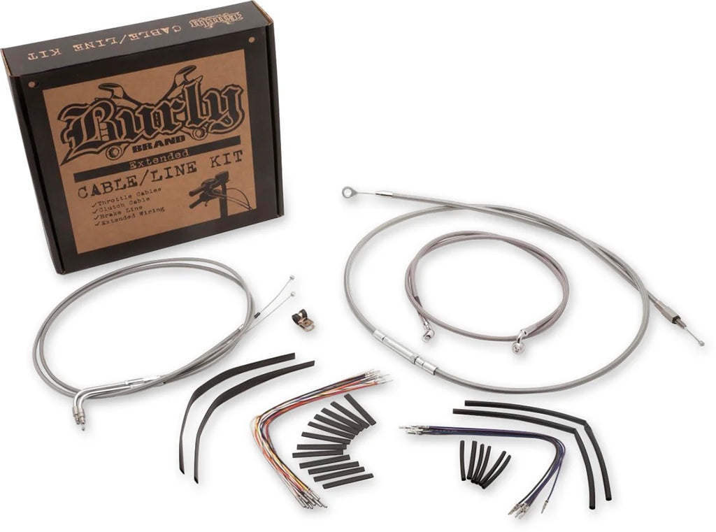 Burly Brand Handlebar Cable/Brake Line Kit - Complete - 14" Ape Hanger Handlebars - Stainless Steel B30-1049 - Side View