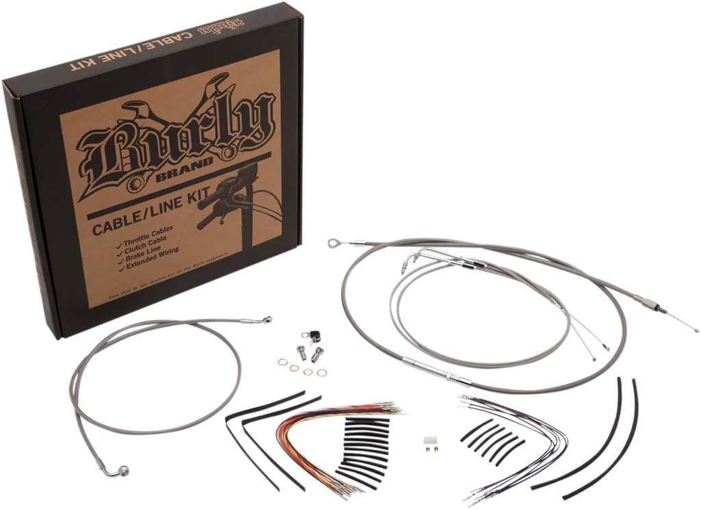 Burly Brand Handlebar Cable/Brake Line Kit - Complete - 14" Ape Hanger Handlebars - Stainless Steel B30-1127 - Side View