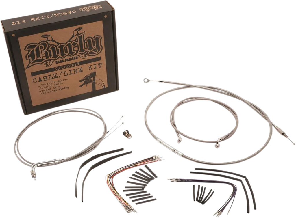 Burly Brand Handlebar Cable/Brake Line Kit - Complete - 16" Ape Hanger Handlebars - Stainless Steel B30-1128 - Side View
