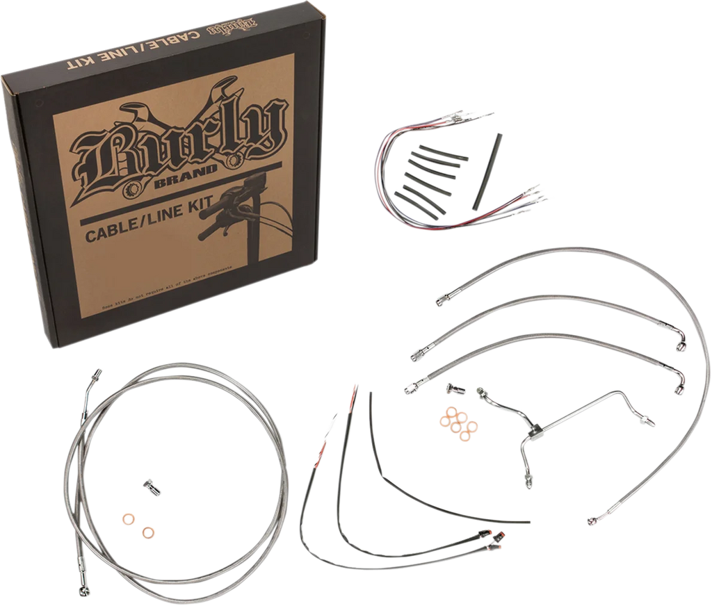 Burly Brand Handlebar Cable/Brake Line Kit - Complete - 16" Ape Hanger Handlebars - Stainless Steel B30-1153 - Side View