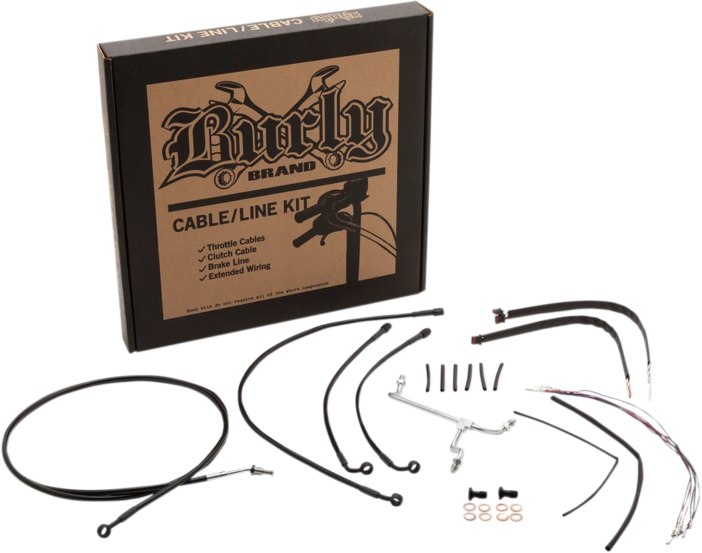 Burly Brand Handlebar Cable/Brake Line Kit - Complete - 14" Ape Hanger Handlebars - Stainless Steel B30-1158 - Side View