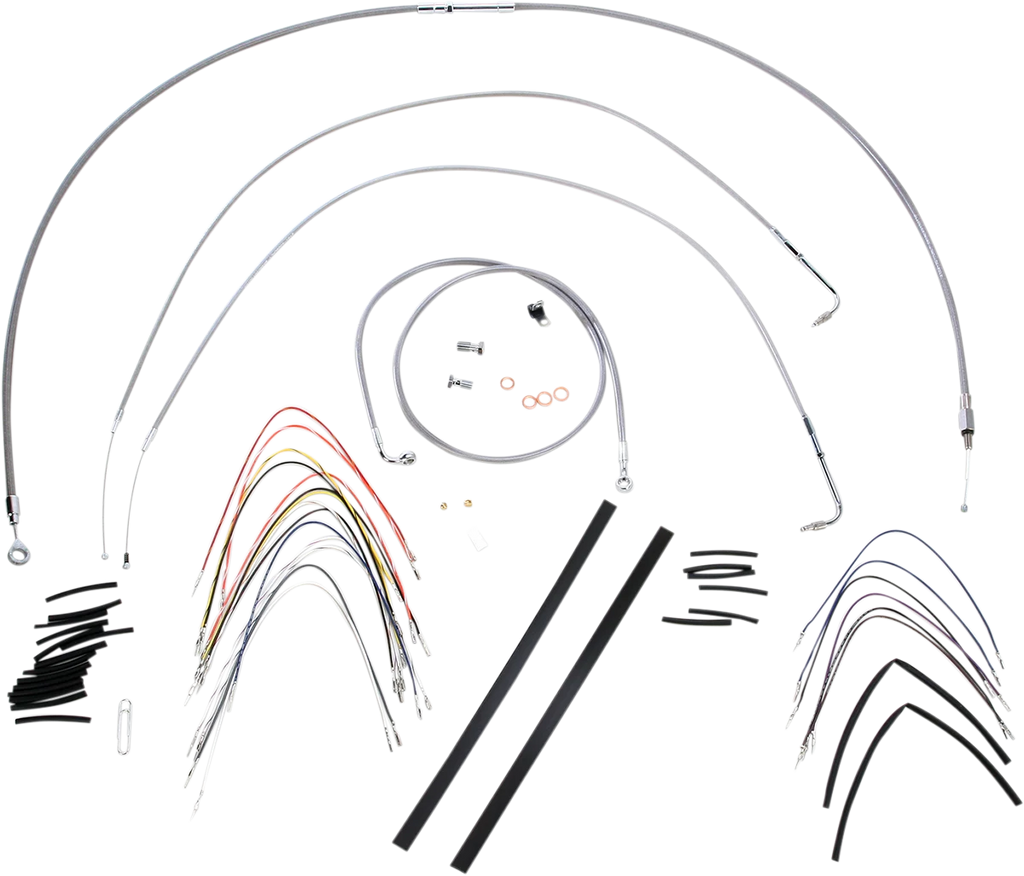 Burly Brand Handlebar Cable/Brake Line Kit - Complete - 14" Ape Hanger Handlebars - Stainless Steel B30-1158 - Detail View