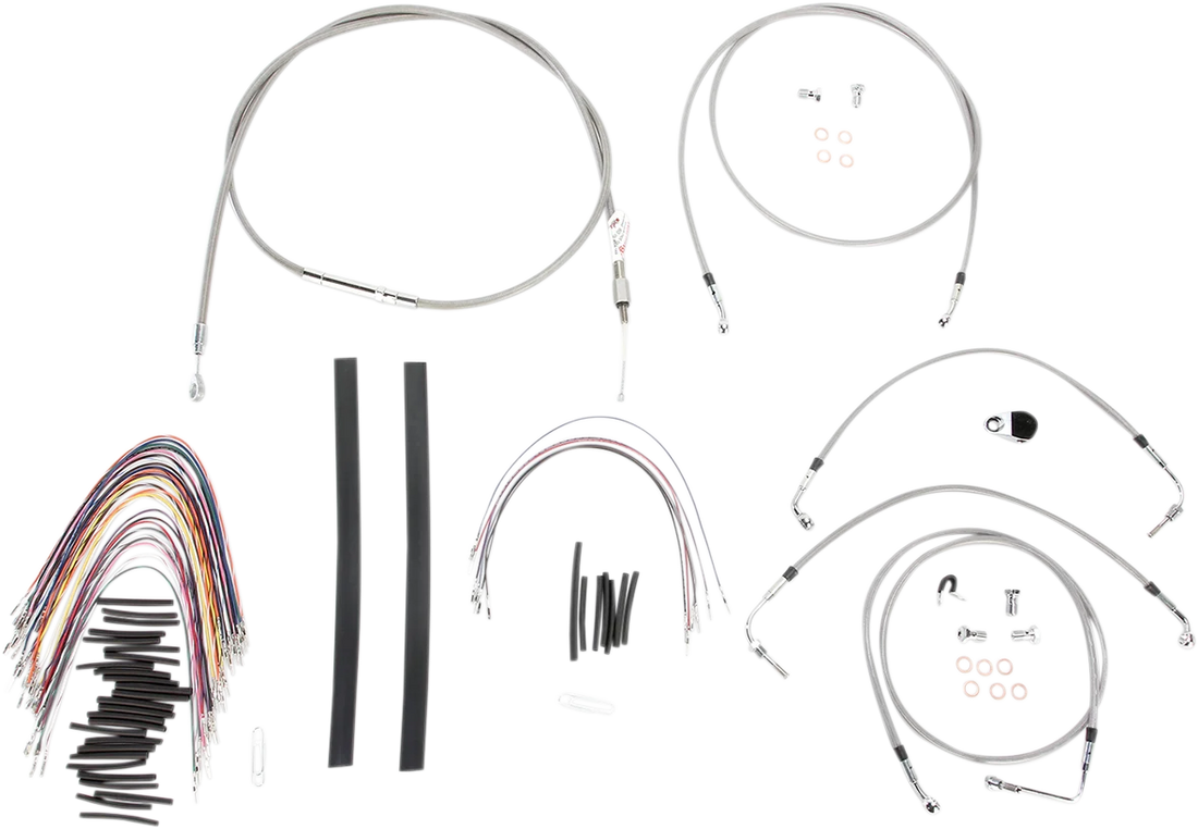 Burly Brand Handlebar Cable/Brake Line Kit - Complete - 15" Ape Hanger Handlebars - Stainless Steel B30-1104 - Side View