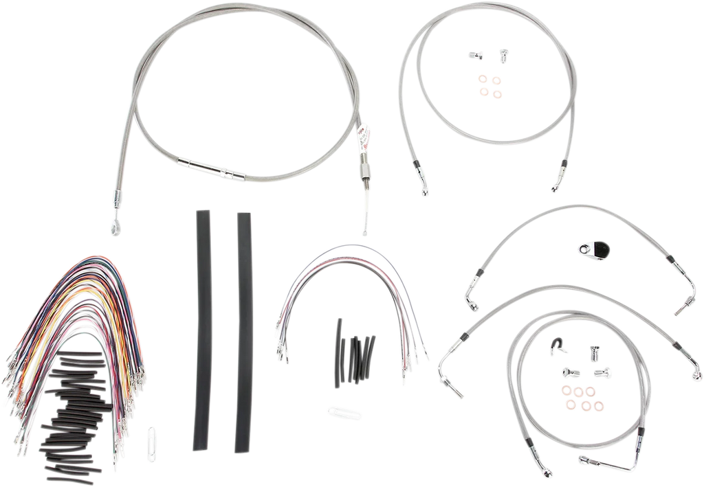 Burly Brand Handlebar Cable/Brake Line Kit - Complete - 15" Ape Hanger Handlebars - Stainless Steel B30-1104 - Side View