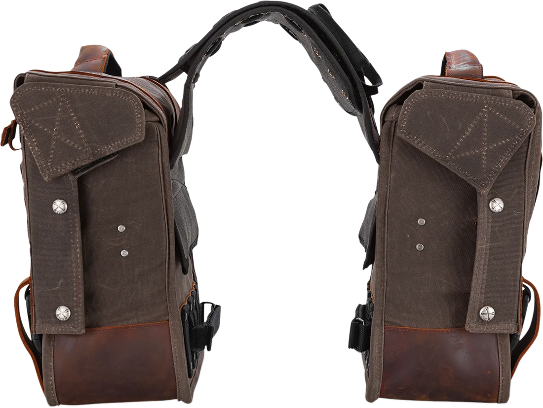 Burly Brand Throw-Over Saddlebag - Dark Oak B15-1002D - Installation View