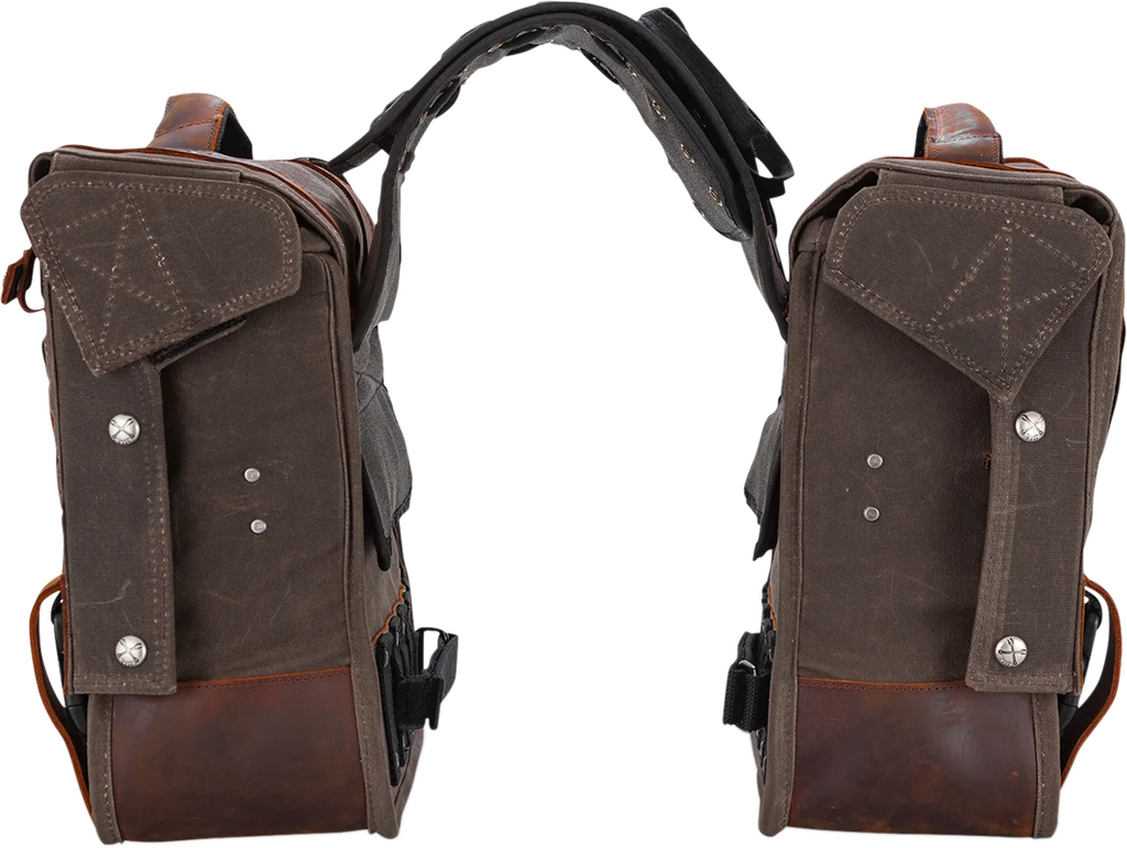 Burly Brand Throw-Over Saddlebag - Dark Oak B15-1002D - Installation View