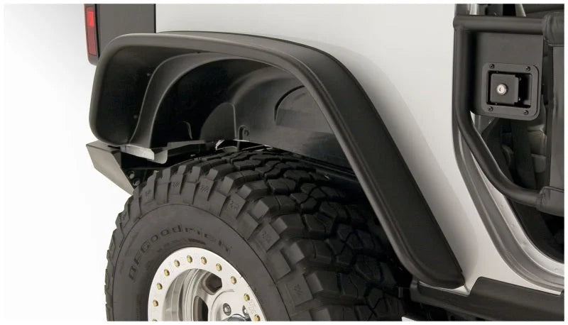 Bushwacker 07-18 Jeep Wrangler Flat Style Flares 4pc Fits 2-Door Sport Utility Only - Black - Back View