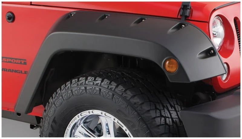 Bushwacker 07-18 Jeep Wrangler Pocket Style Flares 2pc - Black - Installation View