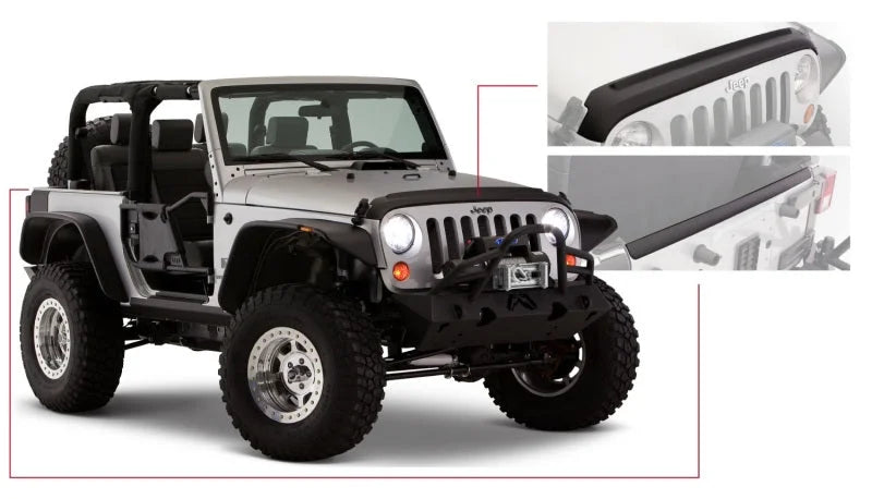 Bushwacker 07-18 Jeep Wrangler Trail Armor Hood and Tailgate Protector Excl Power Dome Hood - Black - Main Product View