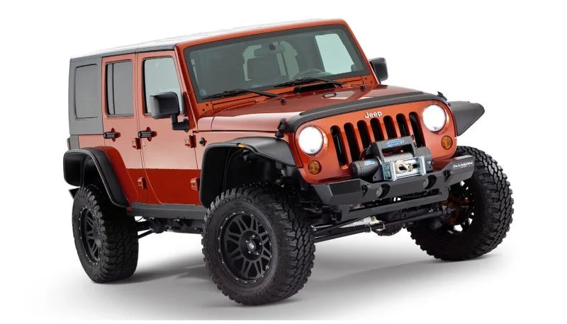 Bushwacker 07-18 Jeep Wrangler Unlimited Flat Style Flares 4pc 4-Door Sport Utility Only - Black - Back View