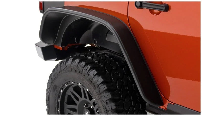 Bushwacker 07-18 Jeep Wrangler Unlimited Flat Style Flares 4pc 4-Door Sport Utility Only - Black - Installation View