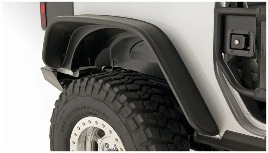 Bushwacker 07-18 Jeep Wrangler Flat Style Flares 4pc Fits 2-Door Sport Utility Only - Black - Back View