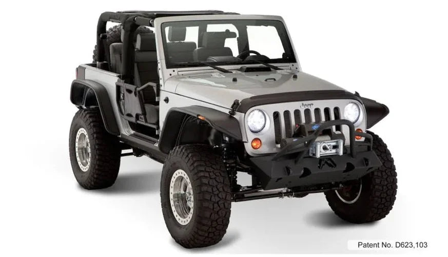 Bushwacker 07-18 Jeep Wrangler Flat Style Flares 4pc Fits 2-Door Sport Utility Only - Black - Installation View