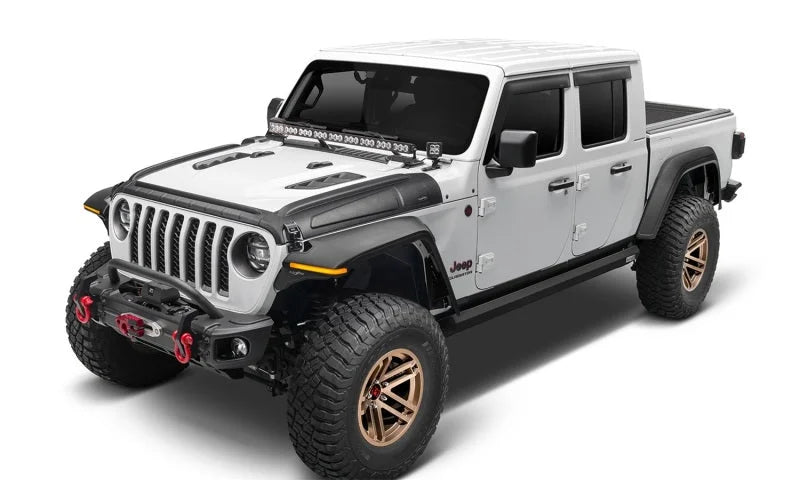 Bushwacker 18-22 Jeep Wrangler 2/4dr / 20-22 Jeep Gladiator Trail Armor Hood Armor (3pc) - Tex. Blk - Back View