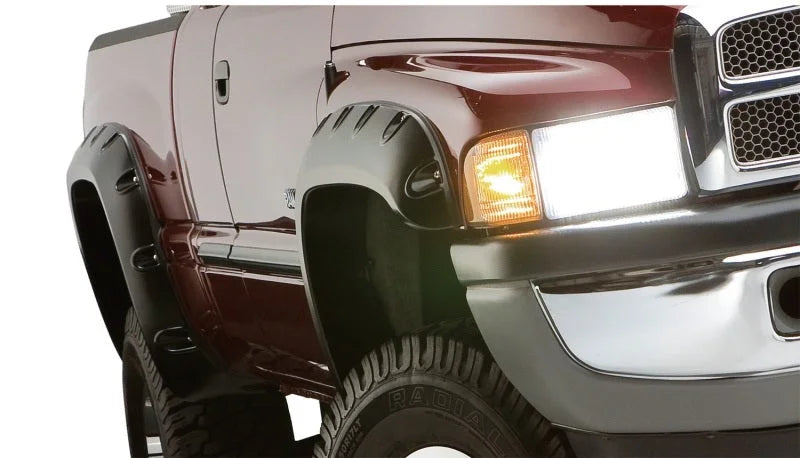 Bushwacker 20-22 Ram 1500 (Excl. Rebel/TRX) 76.3/67.4in Bed Pocket Style Flares 4pc - Diamd. Black - Side View