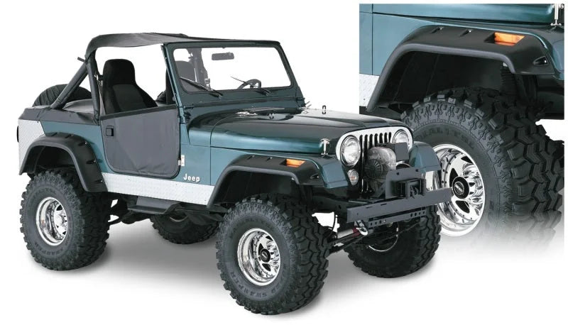 Bushwacker 59-83 Jeep CJ5 Cutout Style Flares 4pc - Black - Main Product View
