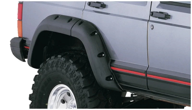 Bushwacker 84-01 Jeep Cherokee Cutout Style Flares 4pc Fits 4-Door Sport Utility Only - Black - Back View