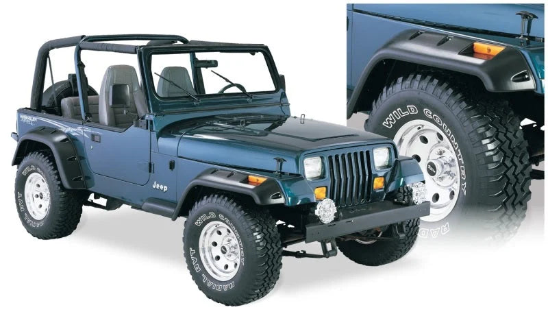 Bushwacker 87-95 Jeep Wrangler Cutout Style Flares 4pc Cutting Optional Not Renegade - Black - Main Product View