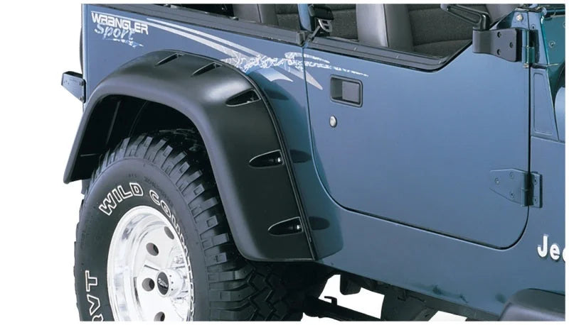 Bushwacker 87-95 Jeep Wrangler Cutout Style Flares 4pc Cutting Optional Not Renegade - Black - Back View
