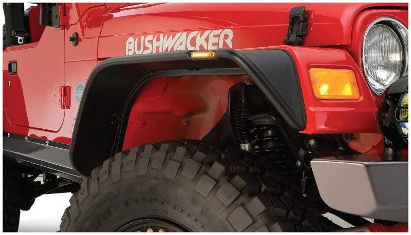 Bushwacker 97-06 Jeep Wrangler Flat Style Flares 4pc - Black - Installation View