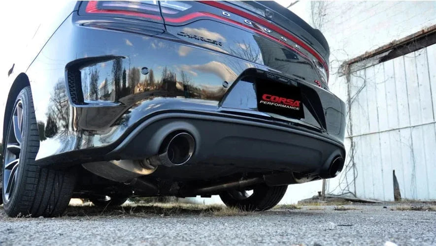 Corsa 2015-2023 Dodge Charger SRT/Scat Pack/R/T 6.4L Black Xtreme Cat-Back Exhaust - Side View