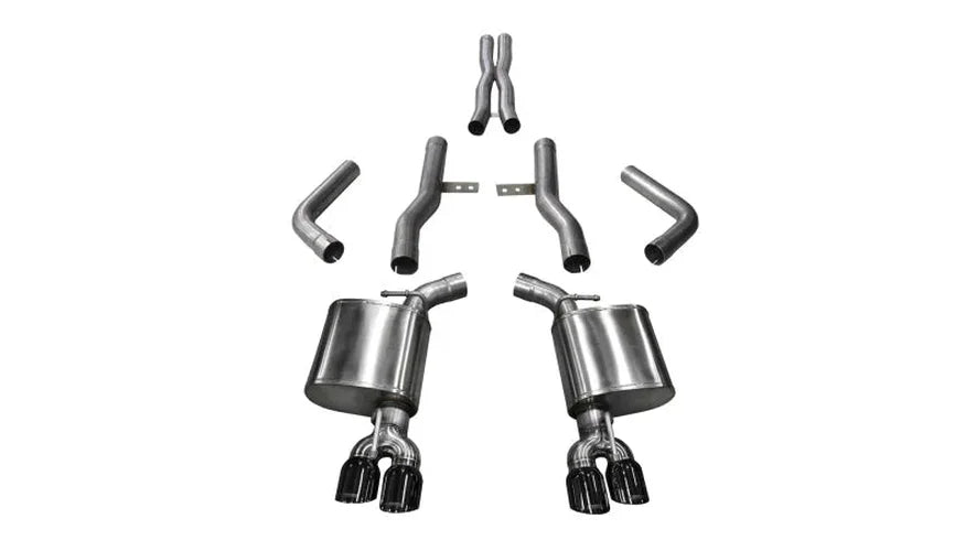 Corsa 2015-2023 Dodge Challenger Hellcat Dual Rear Exit Extreme Exhaust w/ 3.5in Black Tips - Side View