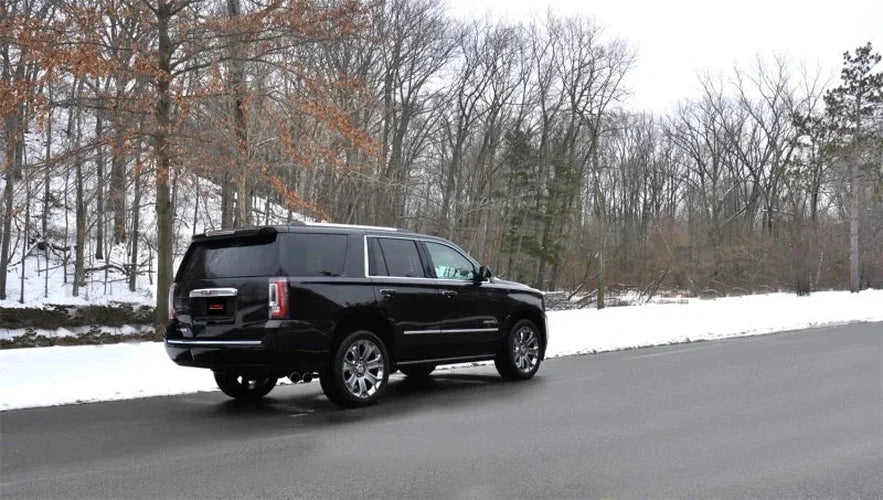 Corsa 2015-2020 GMC Yukon Denali 6.2L V8 Single Side Exit Cat-Back Exhaust w/ Polished Black Tips - Side View