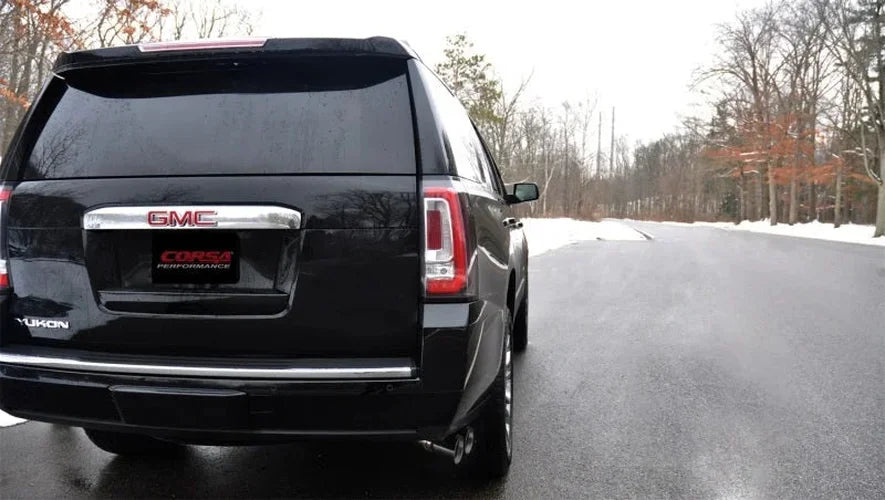 Corsa 2015-2020 GMC Yukon Denali 6.2L V8 Single Side Exit Cat-Back Exhaust w/ Polished Black Tips - Detail View