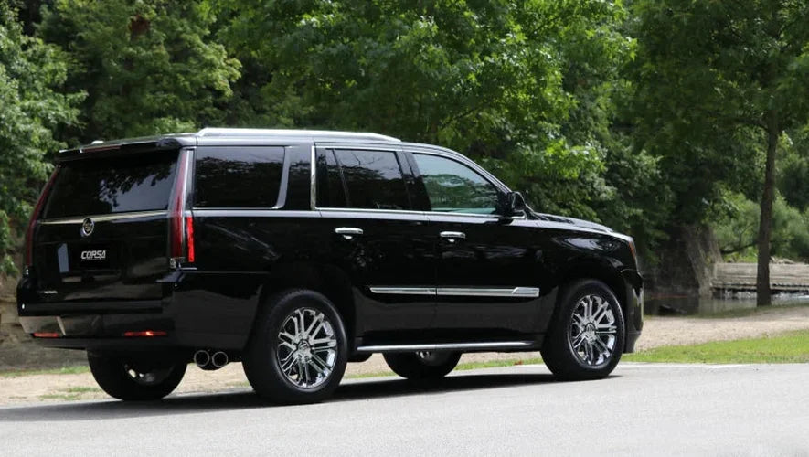 Corsa 2015-2020 GMC Yukon Denali 6.2L V8 Single Side Exit Cat-Back Exhaust w/ Polished Tips - Back View