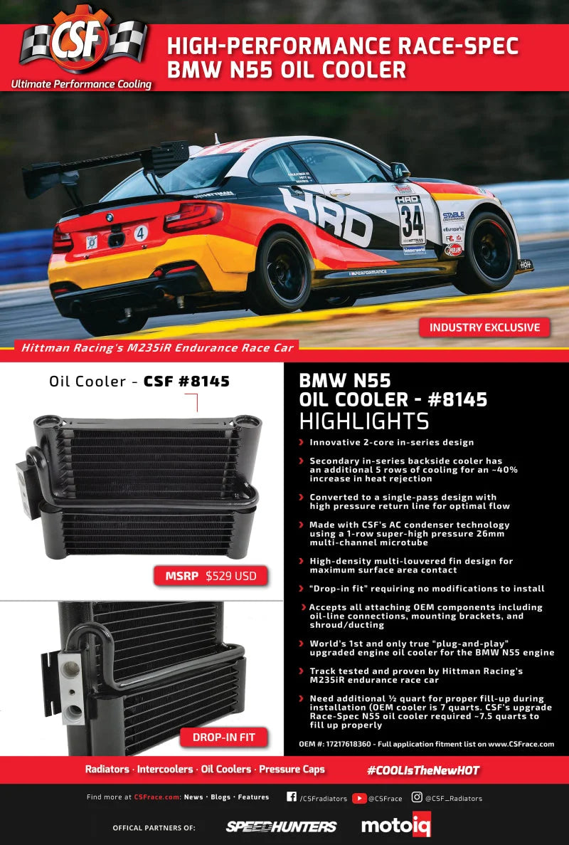 CSF 11-16 BMW 135i(X) 5 Door F20 / M135i(X) 3 Door F21 Race-Spec Oil Cooler - Additional View 8