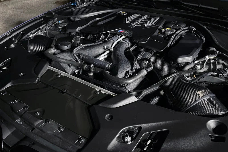 CSF 16-21 BMW M5 (F90) / 17-21 BMW M8 (F91/F92/F93) Twin Charge-Air-Cooler Set - Crinkle Black - Side View