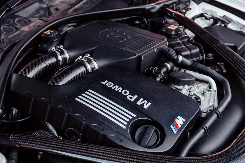 CSF 2014+ BMW M3/M4 (F8X) Top Mount Charge-Air-Cooler - Crinkle Black - Back View