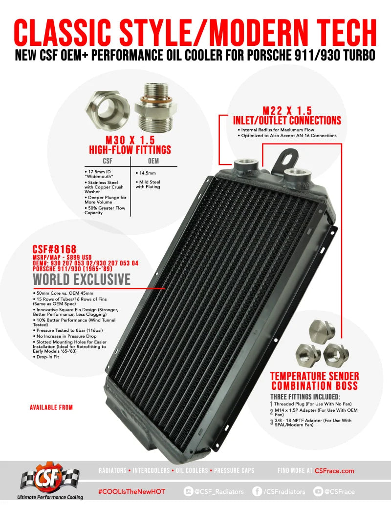 CSF 65-89 Porsche 911 / 930 OEM+ High-Performance Oil Cooler - Additional View 5
