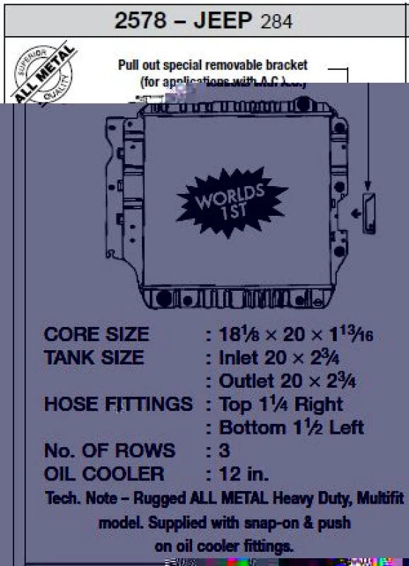 CSF 87-02 Jeep Wrangler 2.5L OEM Plastic Radiator - Side View