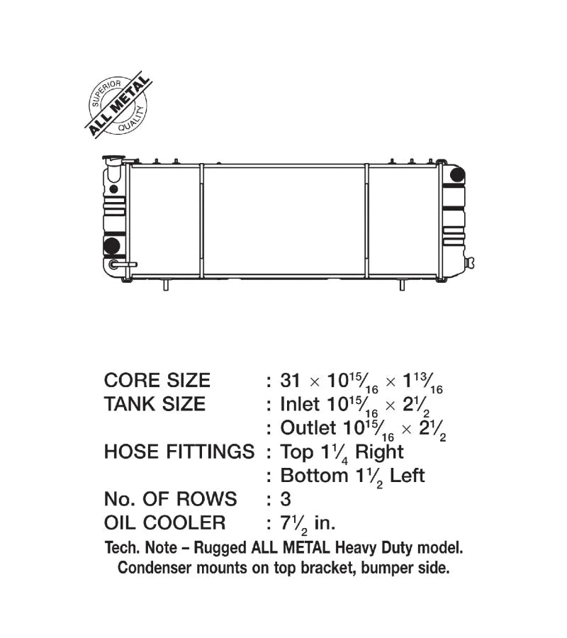 CSF 91-01 Jeep Cherokee 4.0L (LHD Only) Heavy Duty 3 Row All Metal Radiator - Additional View 5