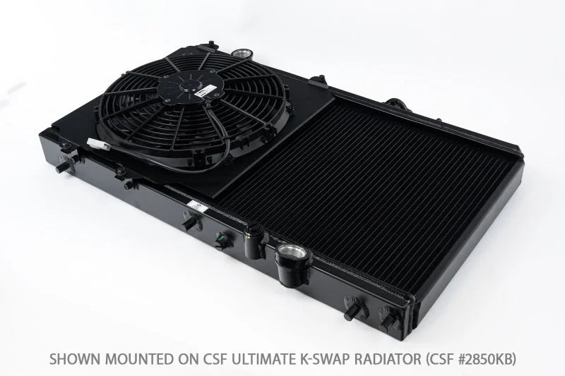 CSF 92-00 Honda Civic All-Aluminum Fan Shroud w/12in SPAL Fan - Black Finish - Side View