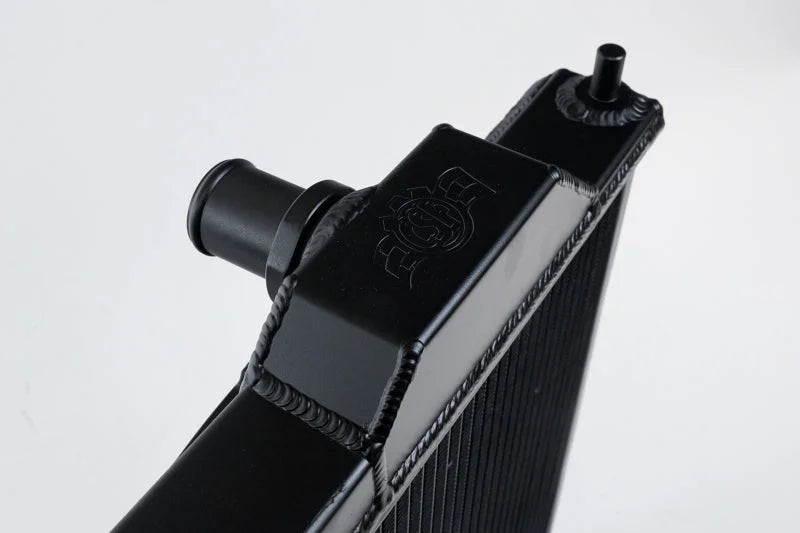 CSF 96-07 Mitsubishi Evo 4/5/6/7/8/9 Full-Slim Radiator w/12in Fan & Shroud/-16AN - Black - Back View