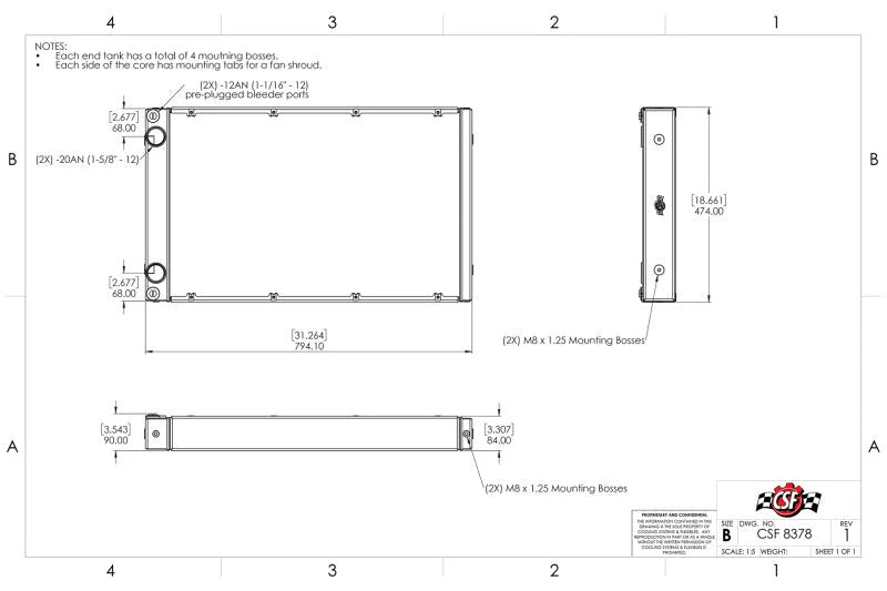 CSF Motorsport Dual-Pass Competition Radiator - Side View