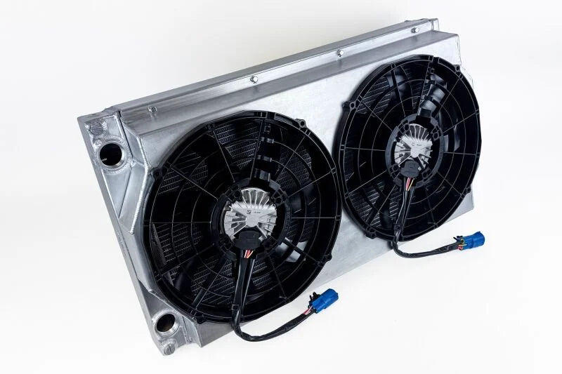 CSF Motorsport Radiator with Shroud - 14in SPAL Brushless Fans - Harnesses - Installation View