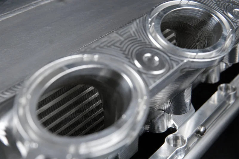 CSF Toyota A90/A91 Supra/ BMW G-Series B58 Charge-Air Cooler Manifold- Machined Billet Aluminum - Installation View
