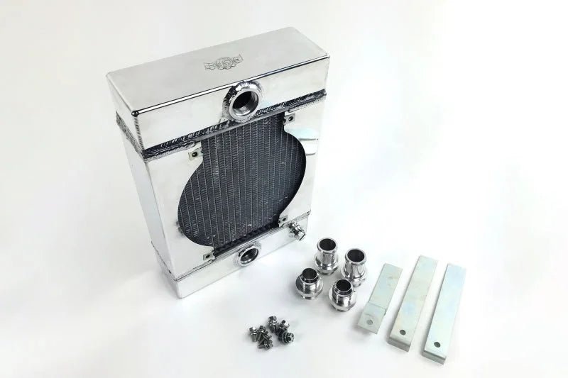 CSF Universal Drag Race / Tuck Radiator w/9in Spal Fan - 10.5in H x 10in L x 3.6in W - Back View