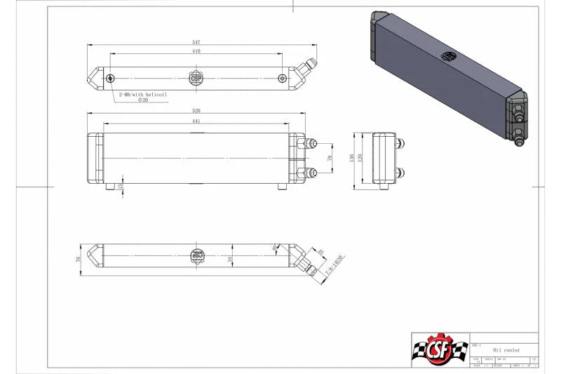 CSF Universal Dual-Pass Internal/External Oil Cooler - 22.0in L x 5.0in H x 2.25in W - Additional View 6