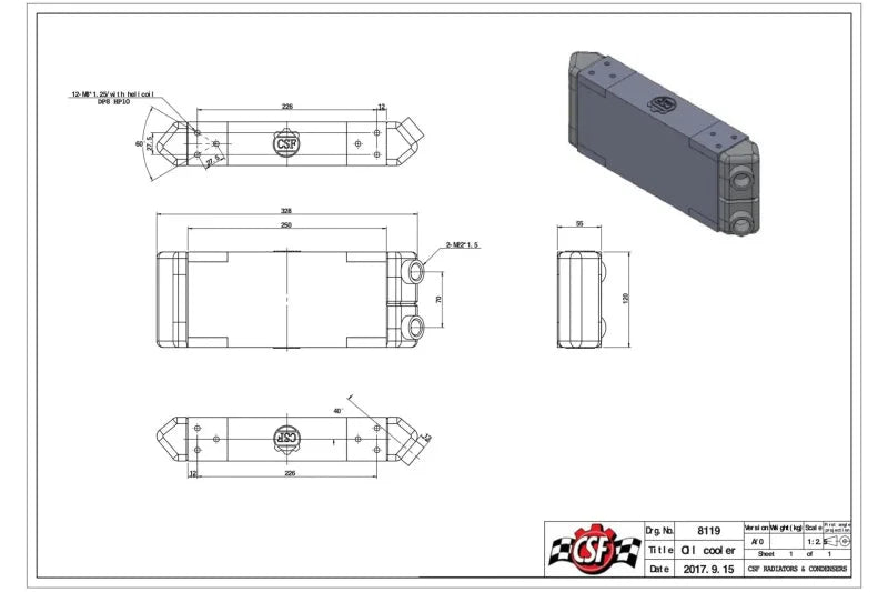 CSF Universal Dual-Pass Oil Cooler - M22 x 1.5 - 13in L x 4.75in H x 2.16in W - Additional View 5