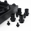 Load image into Gallery viewer, CSF Universal Half Radiator w/-16AN &amp; Slip-On Fittings/12in SPAL Fan &amp; Shroud - Black Finish - Back View