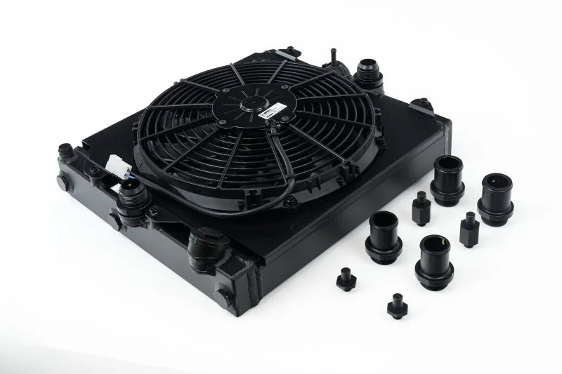 CSF Universal Half Radiator w/-16AN & Slip-On Fittings/12in SPAL Fan & Shroud - Black Finish - Additional View 8