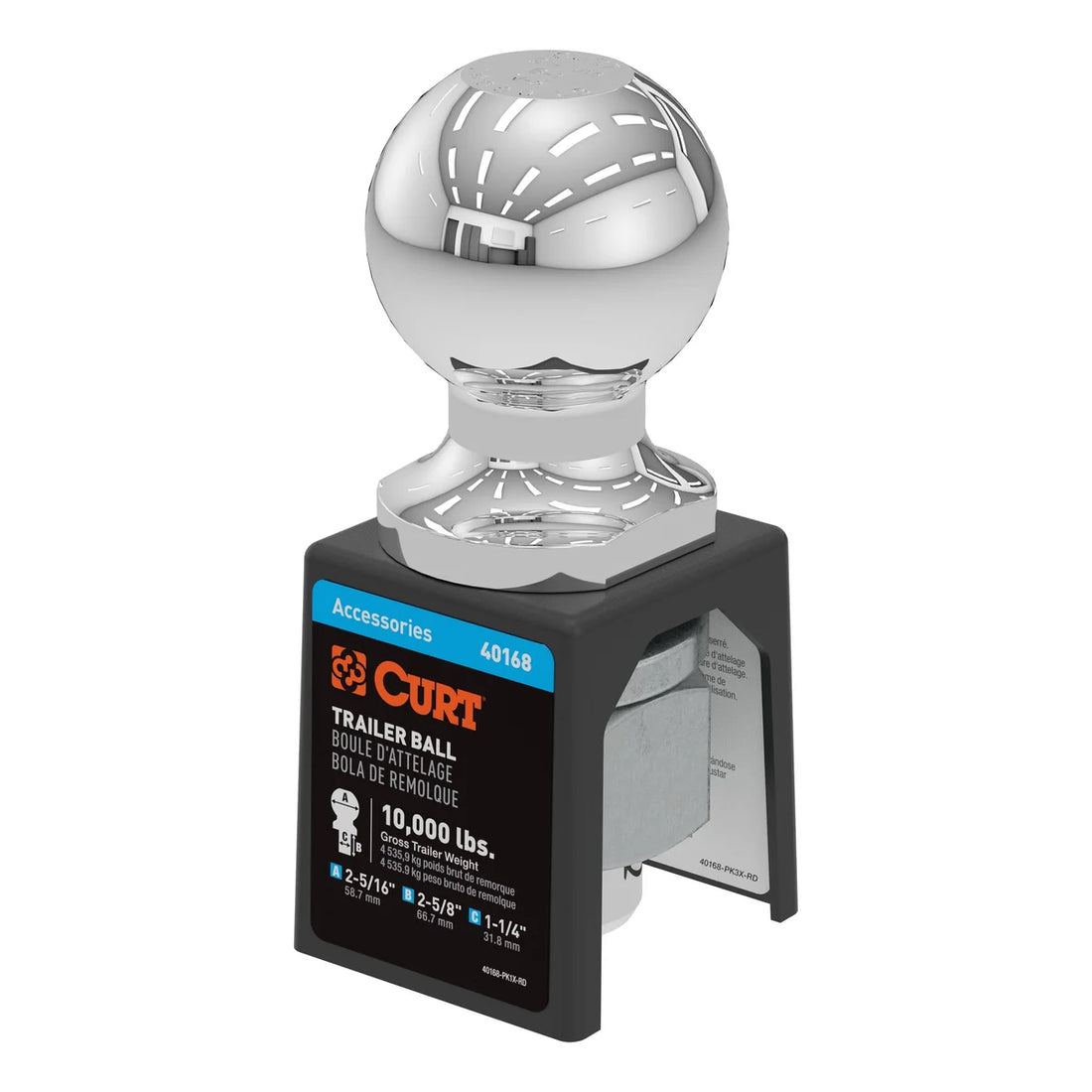 CURT 2-5/16" Trailer Ball (1-1/4" x 2-5/8" Shank, 10,000 lbs., Chrome, Packaged) 40168 - Side View