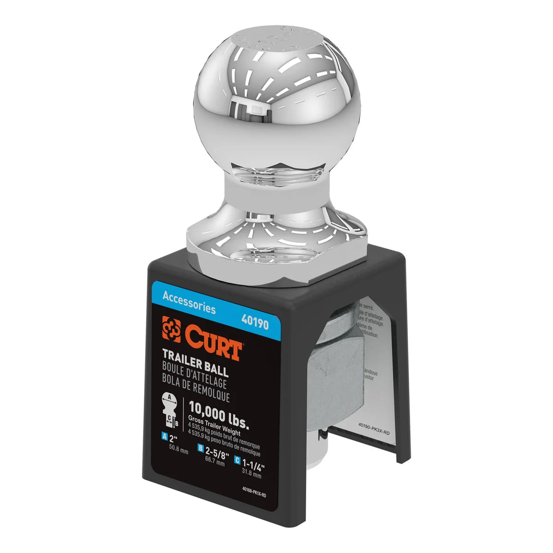 CURT 2" Trailer Ball (1-1/4" x 2-5/8" Shank, 10,000 lbs, Chrome) 40190 - Side View