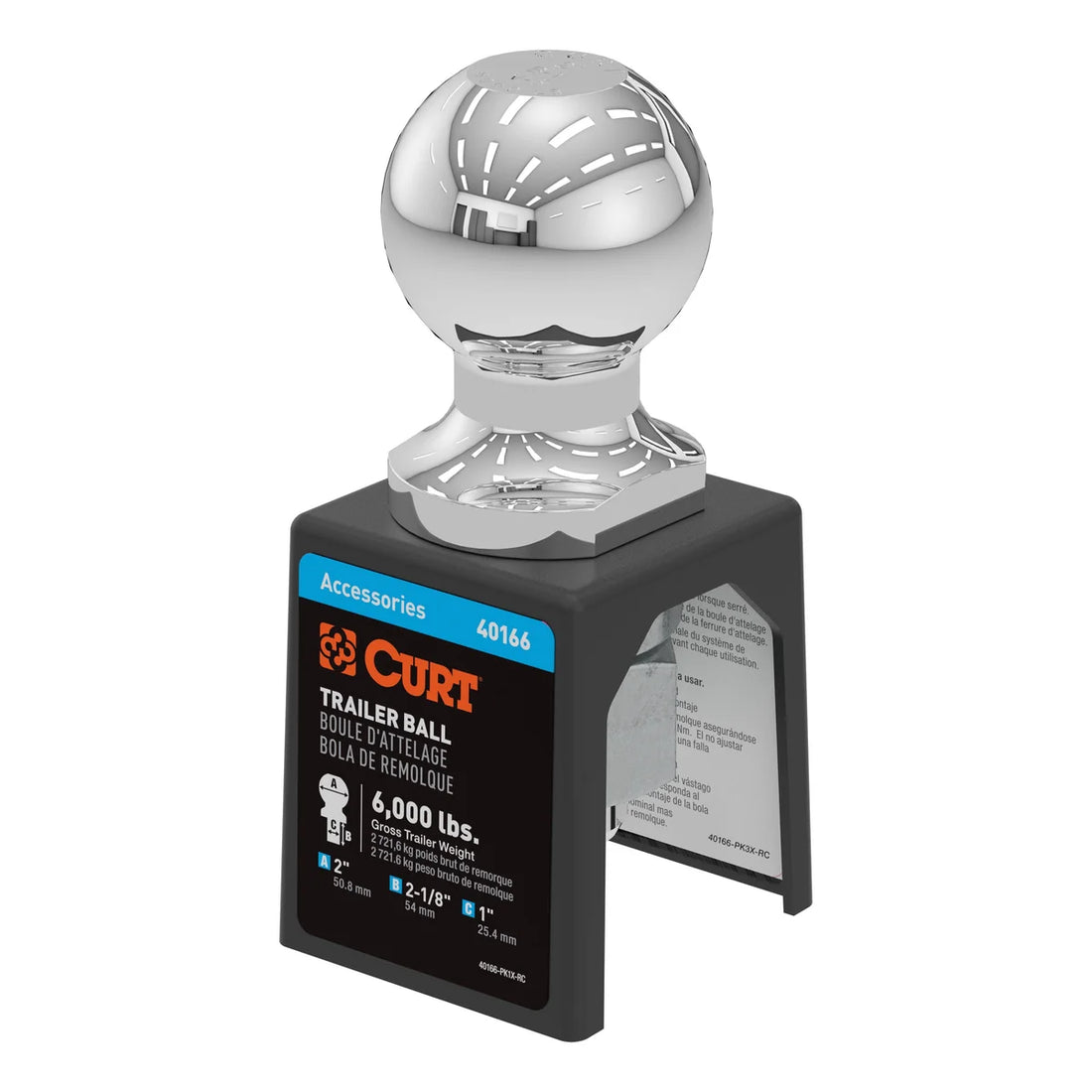 CURT 2" Trailer Ball (1" x 2-1/8" Shank, 6,000 lbs., Chrome, Packaged) 40166 - Side View